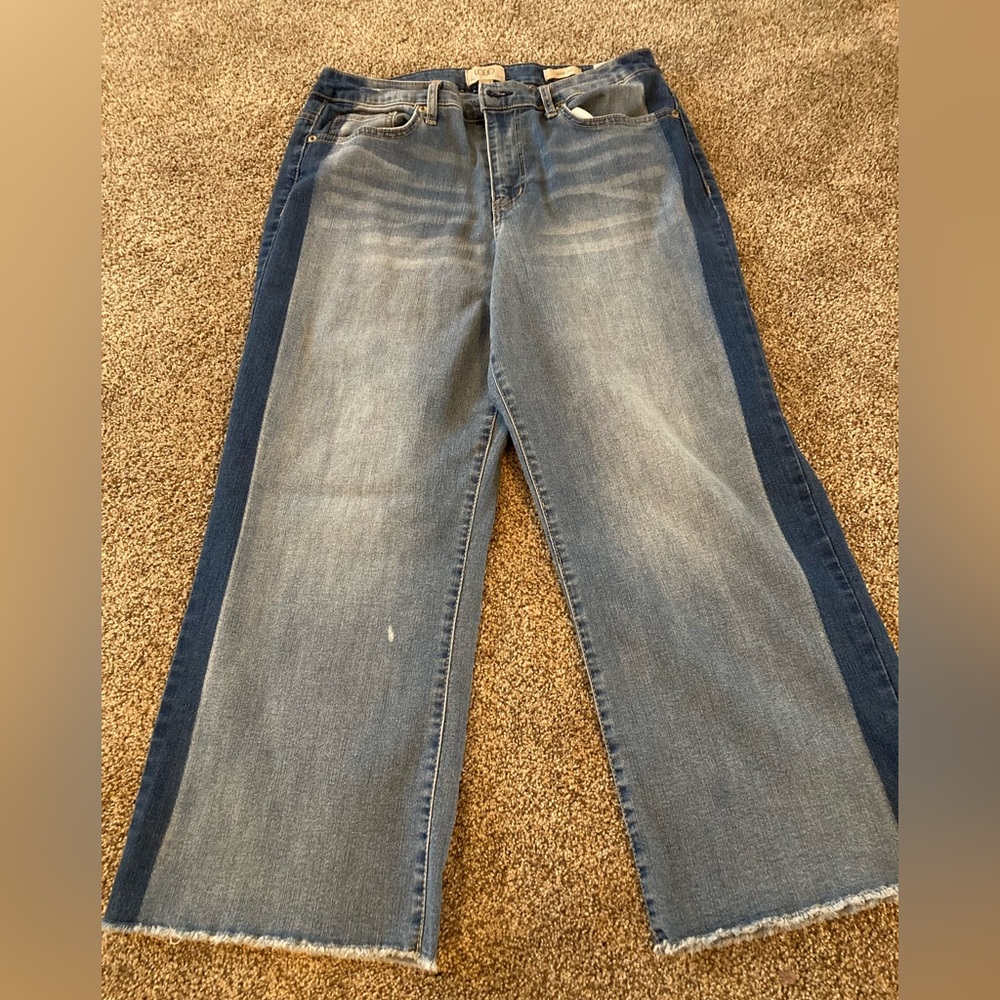 LOGO by Lori Goldstein Jeans Regular Cropped Wide Leg Side Panel SZ 8 QVC Brand